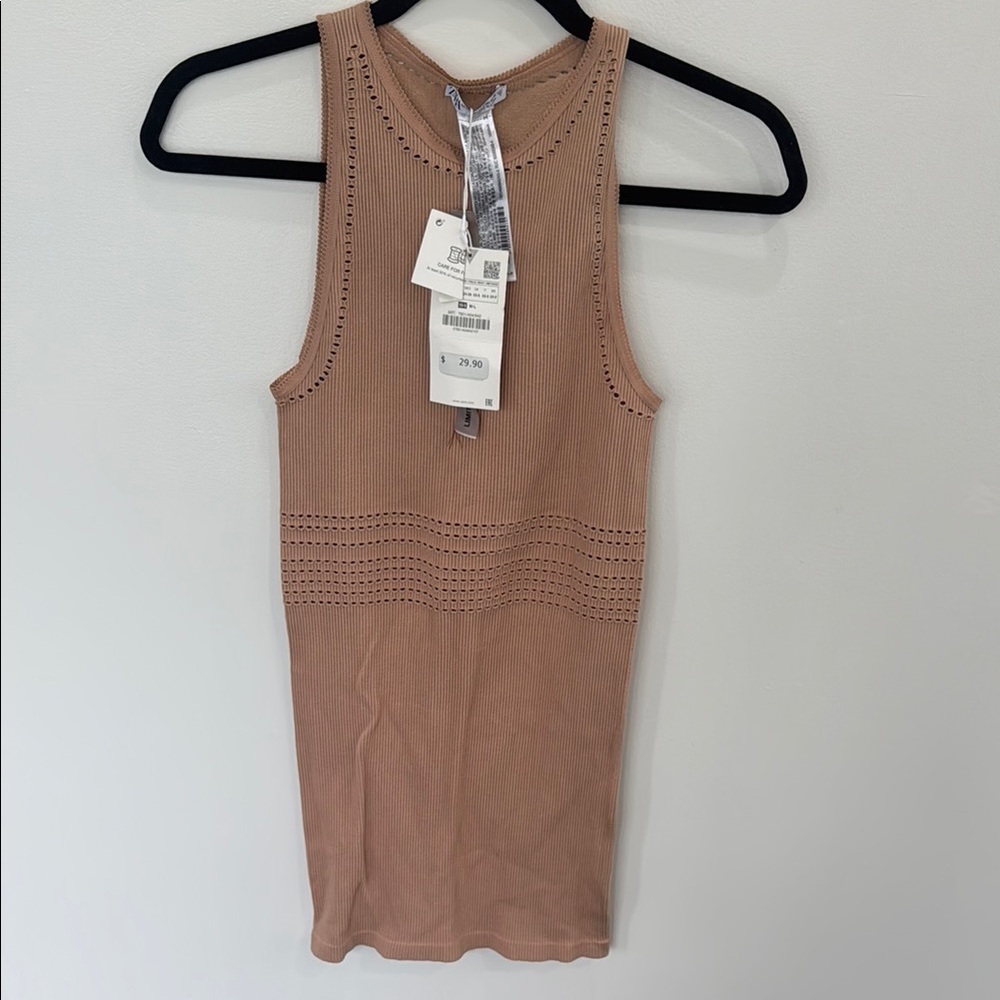 NWT Zara bodycon summer vacation neutral stretch ribbed mini dress size XS/Small